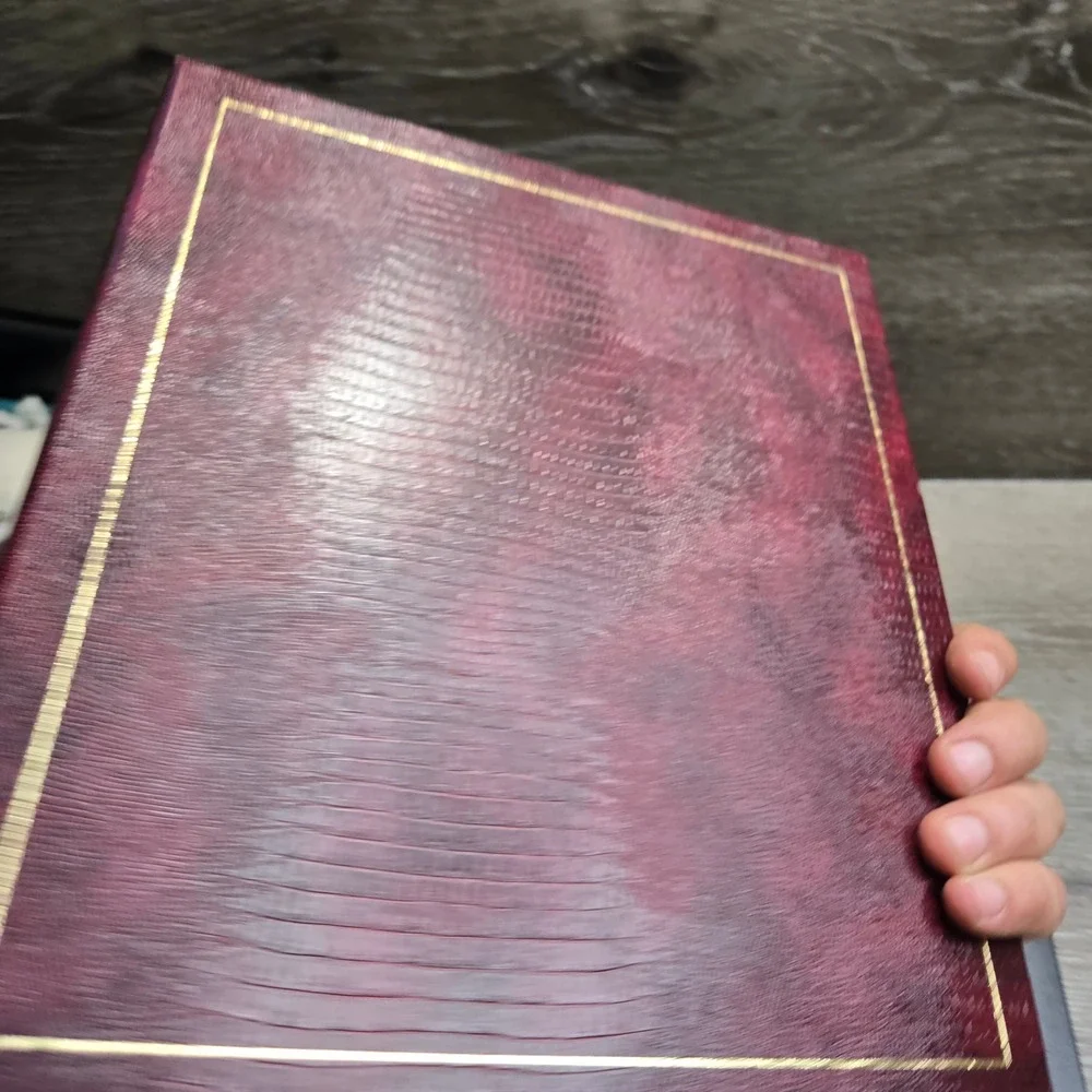 Photo Albums Burgundy Gold Trim & Green Textured Faux Leather 3-Ring